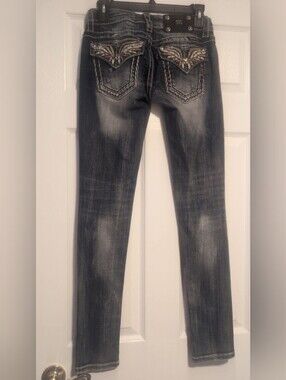 Miss Me Embellished Angel Wing Flap Pocket Thick Stitch Bootcut Jeans